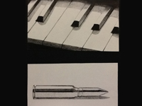 Drawing of a piano and a bullet.